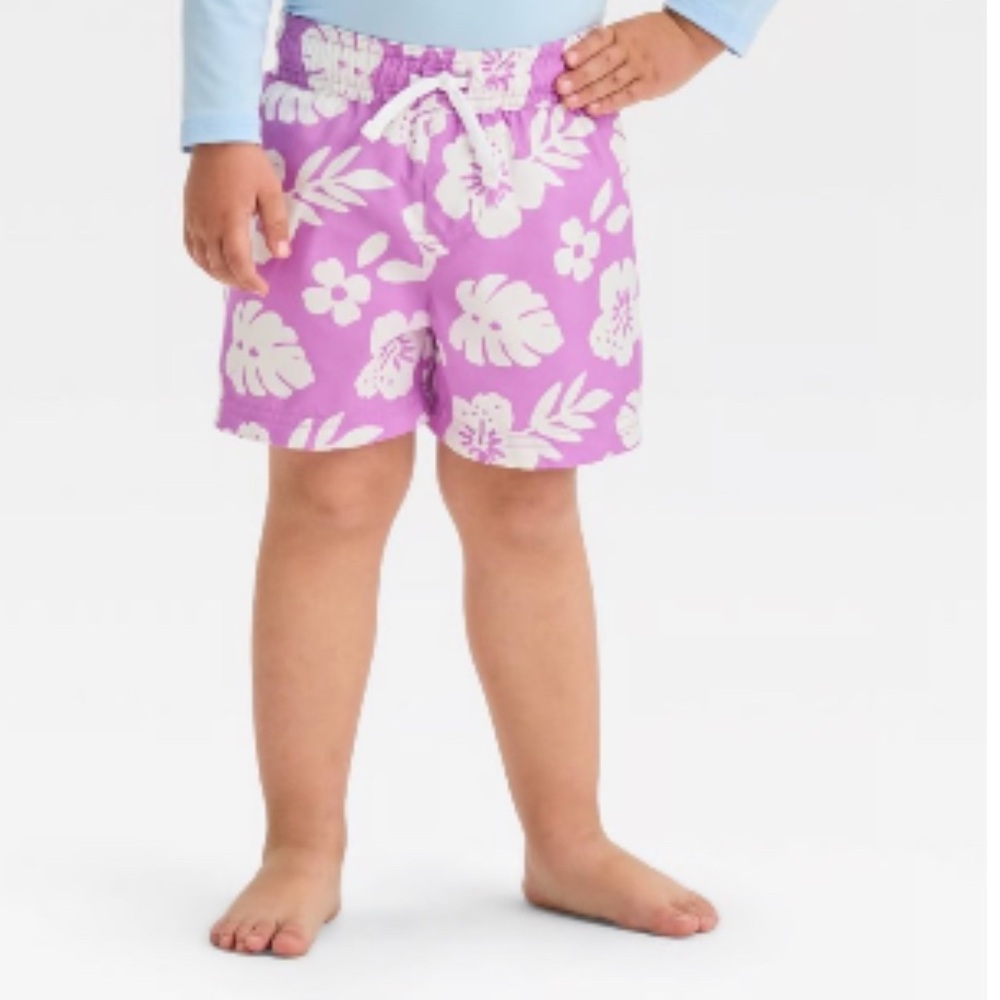 Toddler Boys Purple Swim Trunks with White Flowers - Cat & Jack